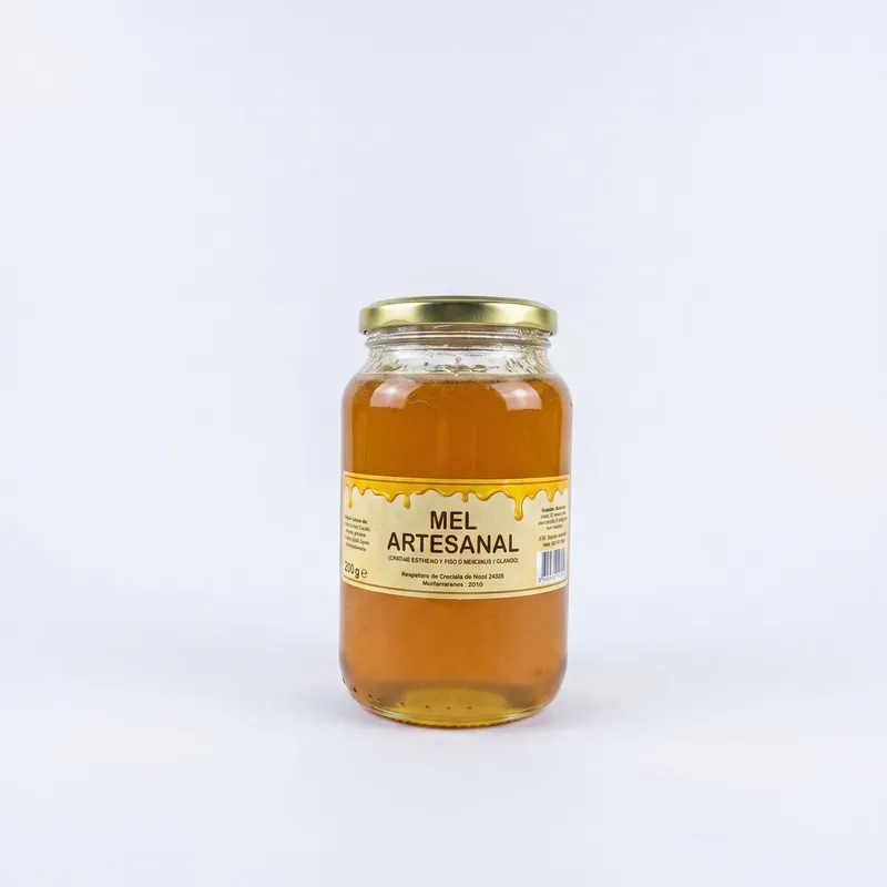 The same handmade honey jar alone on a plain white background, as a catalog photo